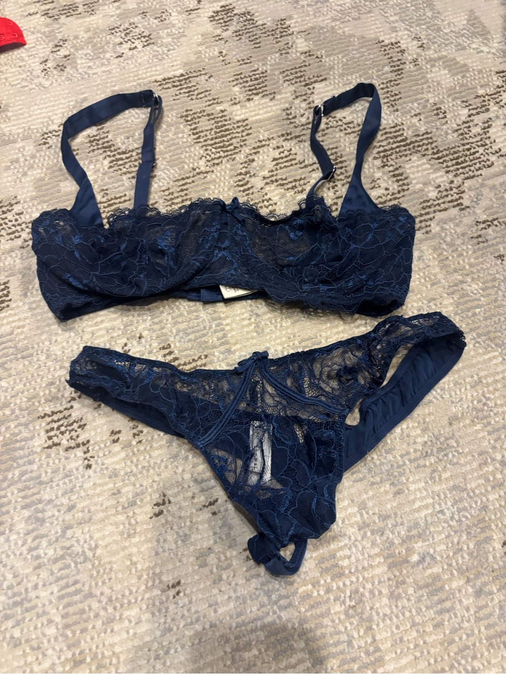 Fleur du Mal Navy Lace Bra Set with Sheer Panels 34C 2